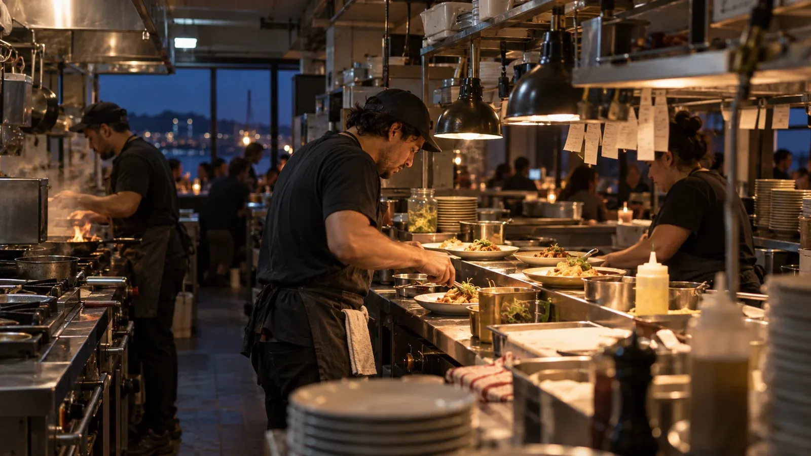 Cocina de un restaurante en Viña del Mar durante el turno de noche
